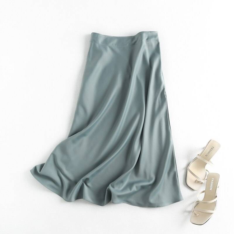 High-rise A-line Satin Skirt - Blue / L - Bottoms - Clothing - 17 - 2024