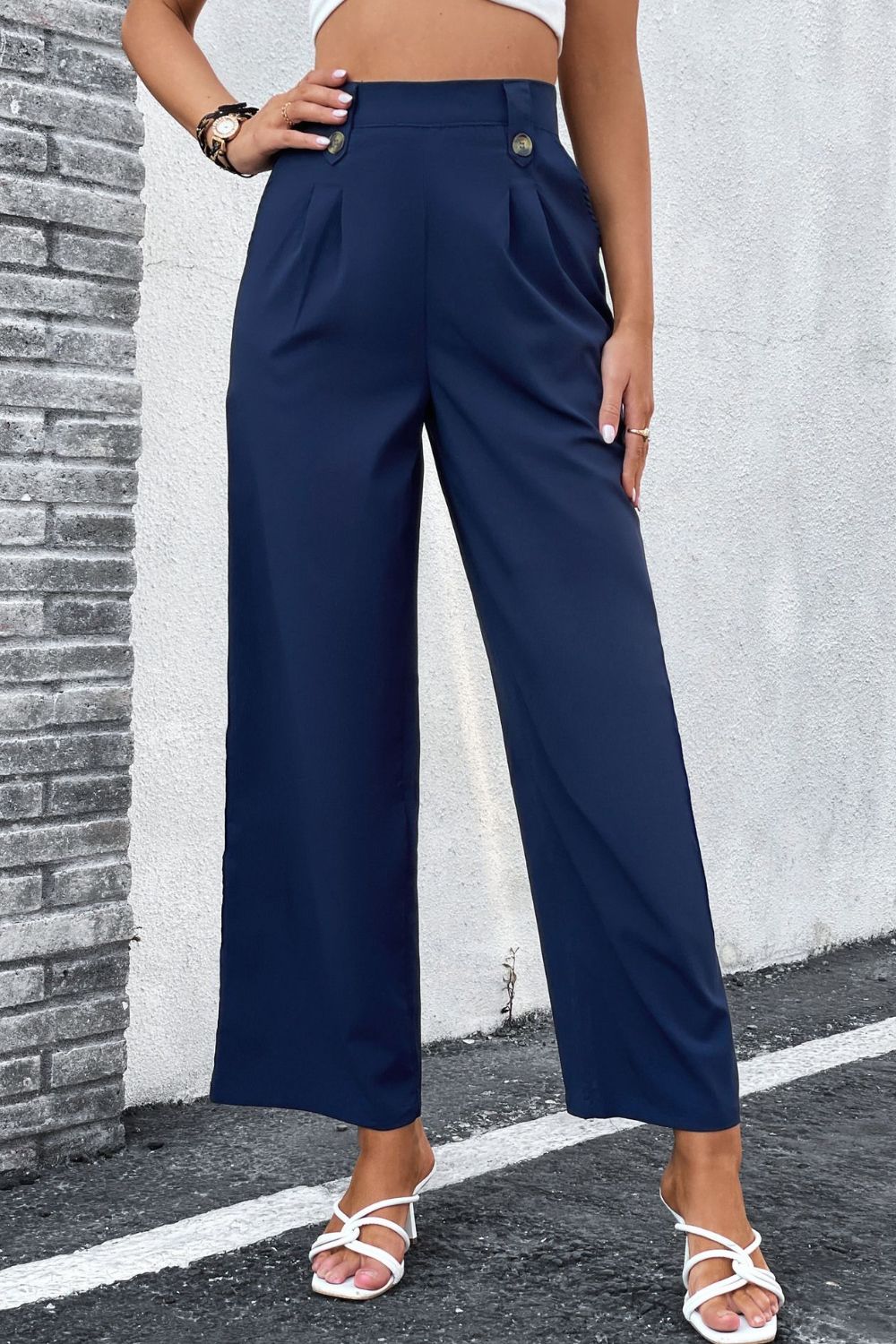 High-Rise Pleated Waist Wide Leg Pants - Bottoms - Pants - 3 - 2024