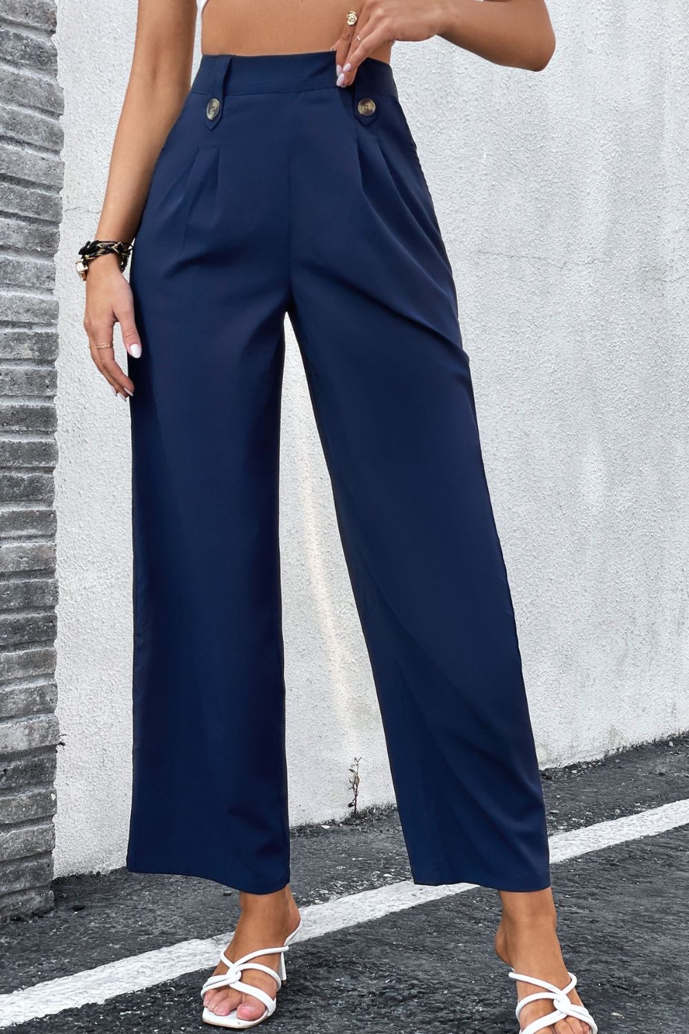 High-Rise Pleated Waist Wide Leg Pants - Bottoms - Pants - 4 - 2024