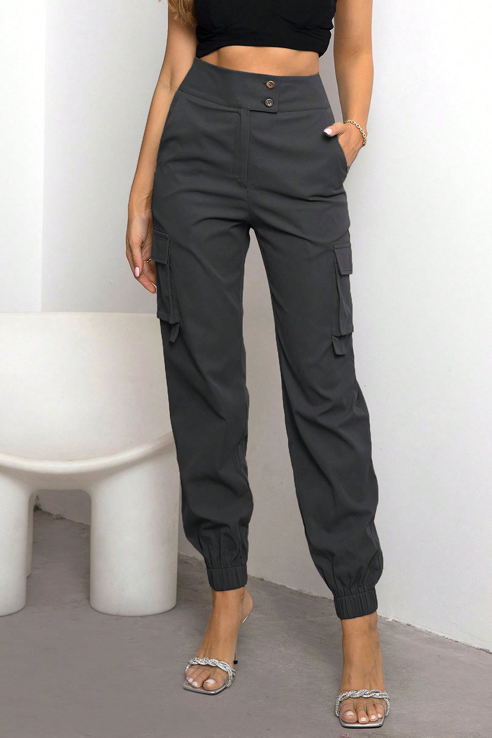 High Waist Cargo Pants - Gray / XS - Bottoms - Pants - 9 - 2024