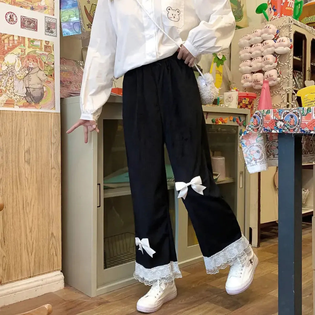 Kawaii High Waist Corduroy Lolita Pants - Bottoms - 11