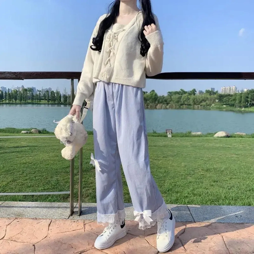Kawaii High Waist Corduroy Lolita Pants - Bottoms - 19