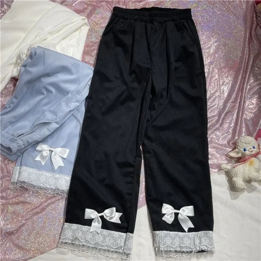 Kawaii High Waist Corduroy Lolita Pants - Bottoms - 6