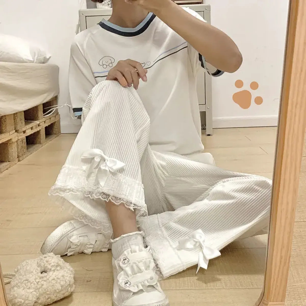 Kawaii High Waist Corduroy Lolita Pants - Bottoms - 7