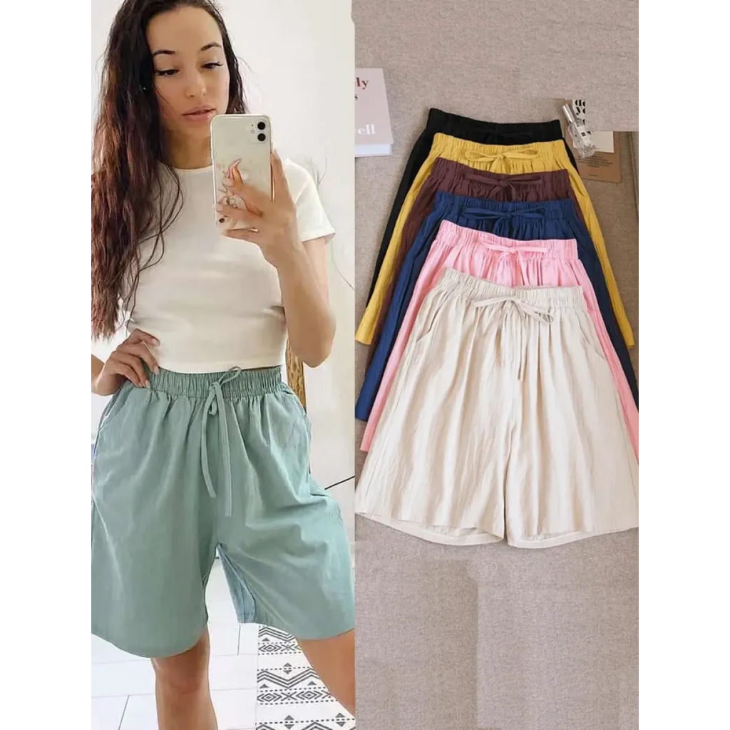 High Waist Cotton Linen Summer Shorts - Harajuku Style - Shorts - 1