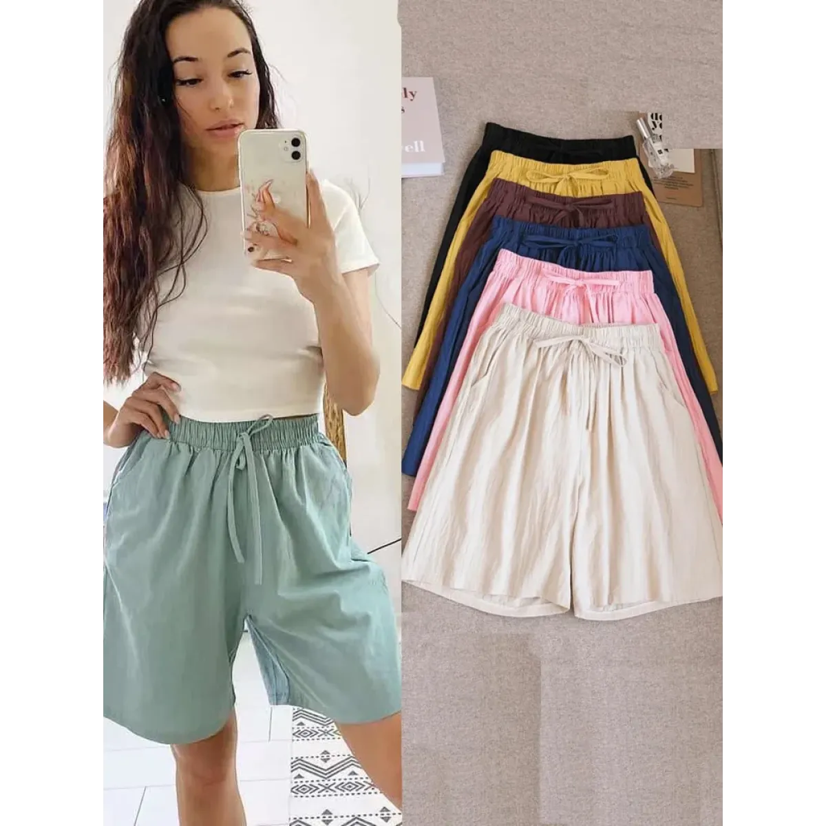 High Waist Cotton Linen Summer Shorts - Harajuku Style - Shorts - 1