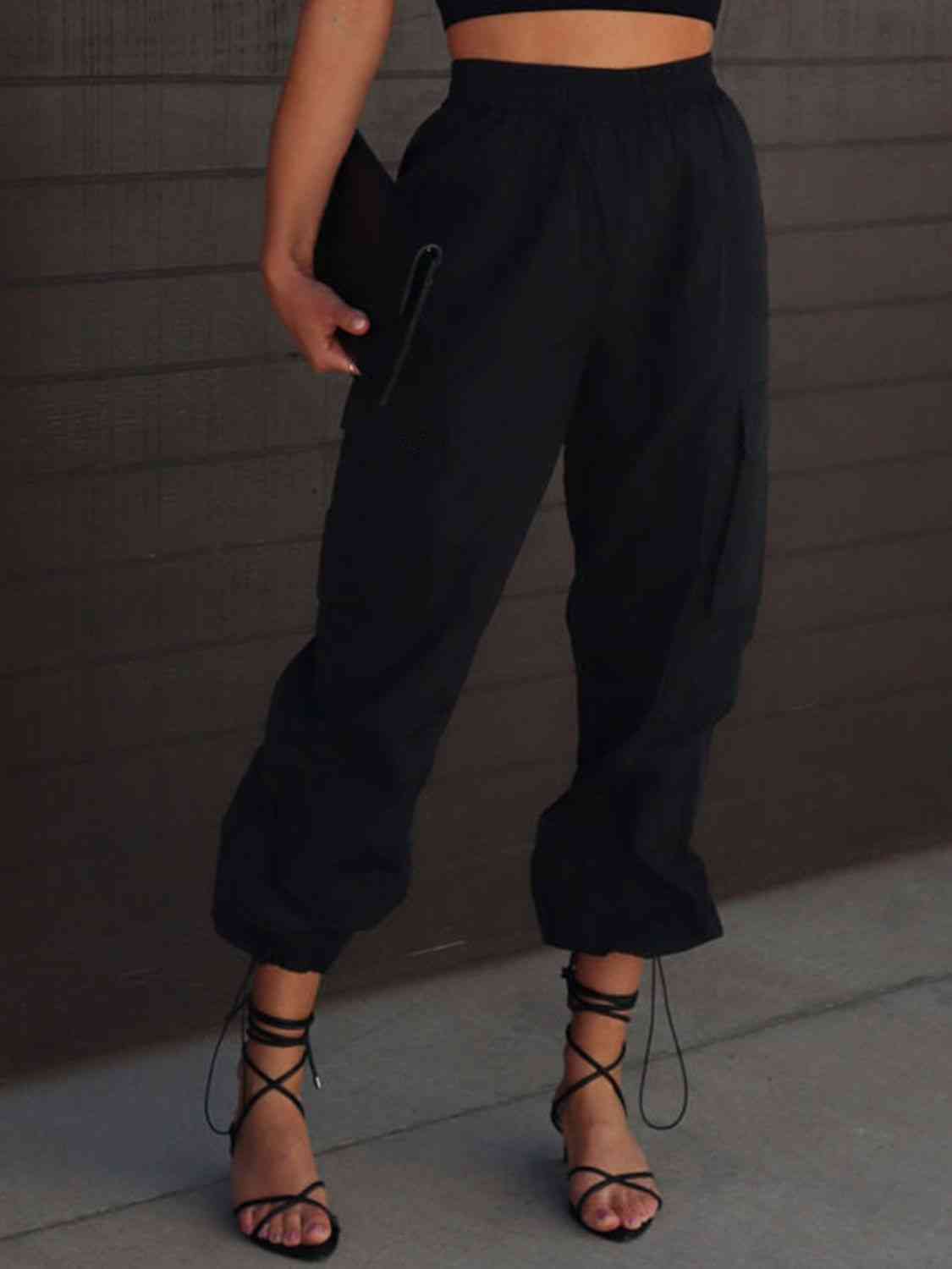 High Waist Drawstring Pants with Pockets - Black / S - Bottoms - Pants - 4 - 2024