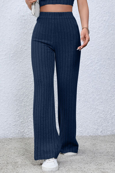 Ribbed High Waist Flare Pants - Bottoms - Pants - 10 - 2024