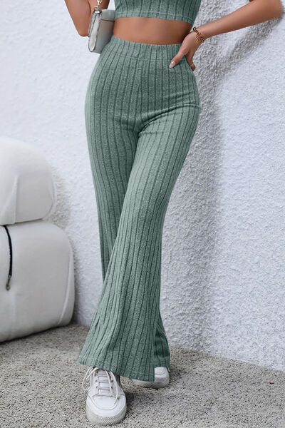 Ribbed High Waist Flare Pants - Bottoms - Pants - 15 - 2024