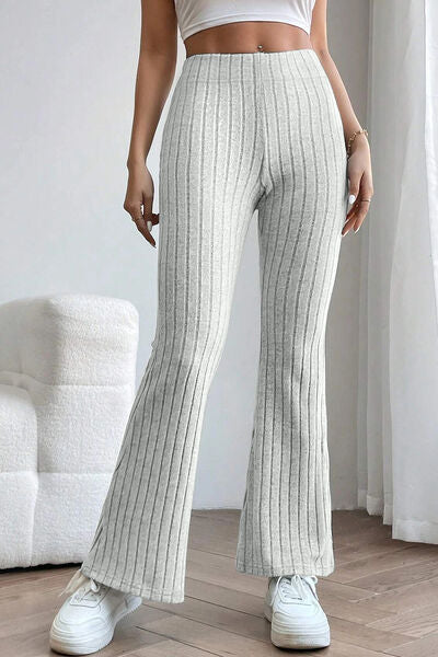 Ribbed High Waist Flare Pants - Light Gray / S - Bottoms - Pants - 23 - 2024