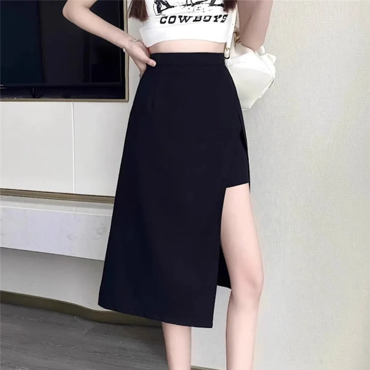 High Waist Harajuku Split Skirt – A-Line Irregular Mid-Length Skirt - Bottoms - Skirts - 1