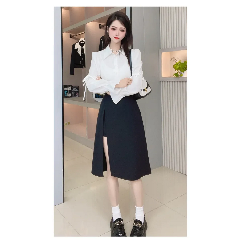 High Waist Harajuku Split Skirt – A-Line Irregular Mid-Length Skirt - Bottoms - Skirts - 2