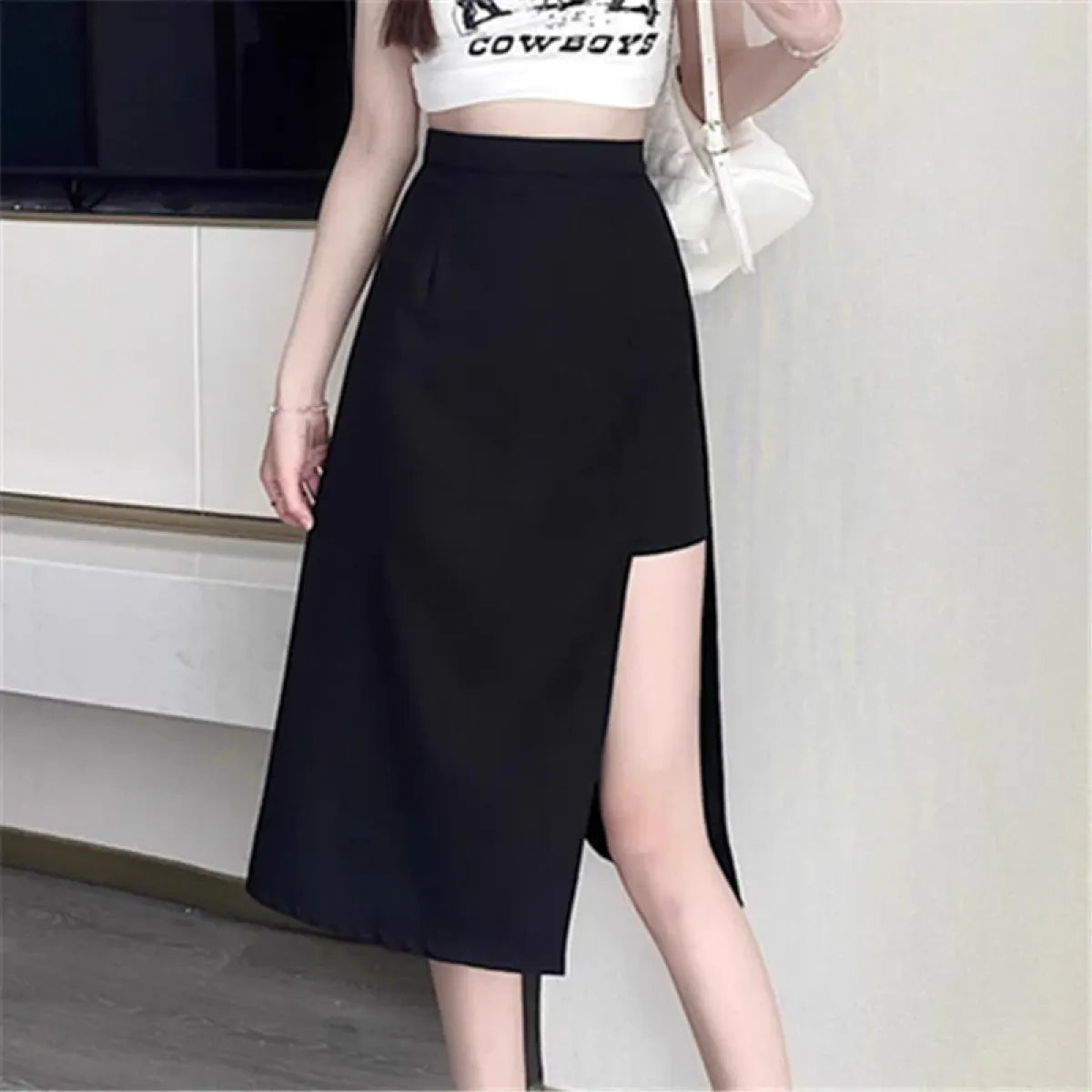 High Waist Harajuku Split Skirt – A-Line Irregular Mid-Length Skirt - Bottoms - Skirts - 5
