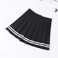 High Waist Korean Pleated Skirt – Patchwork Striped Tennis Skirt for Women - Bottoms - Skirts - 6