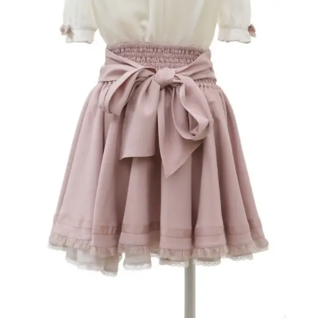 High Waist Lolita Skirt – Lace Trim & Bow Detail - Bottoms - Short - Skirts - 20