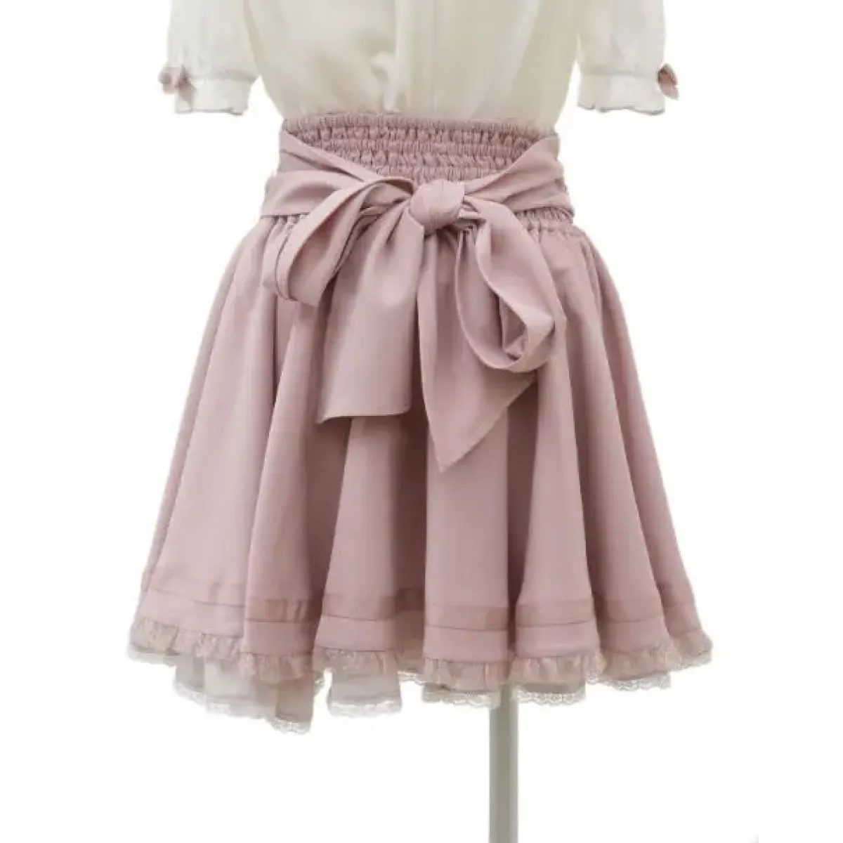 High Waist Lolita Skirt – Lace Trim & Bow Detail - Bottoms - Short - Skirts - 20