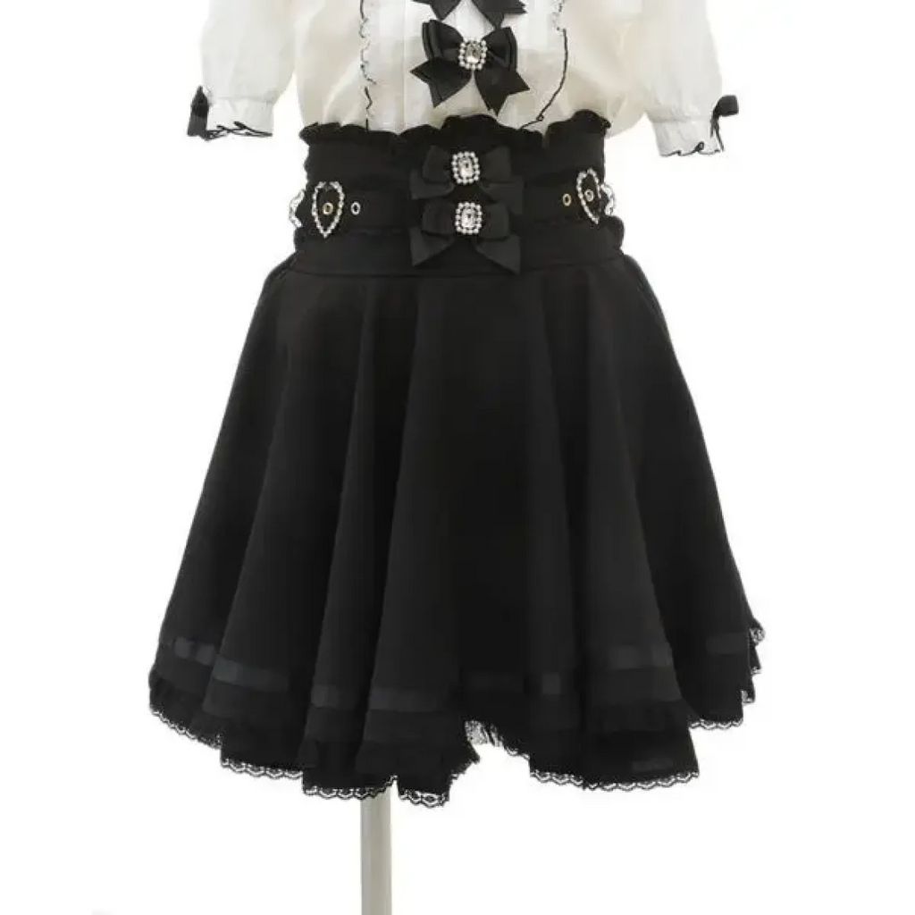 High Waist Lolita Skirt – Lace Trim & Bow Detail - Bottoms - Short - Skirts - 15