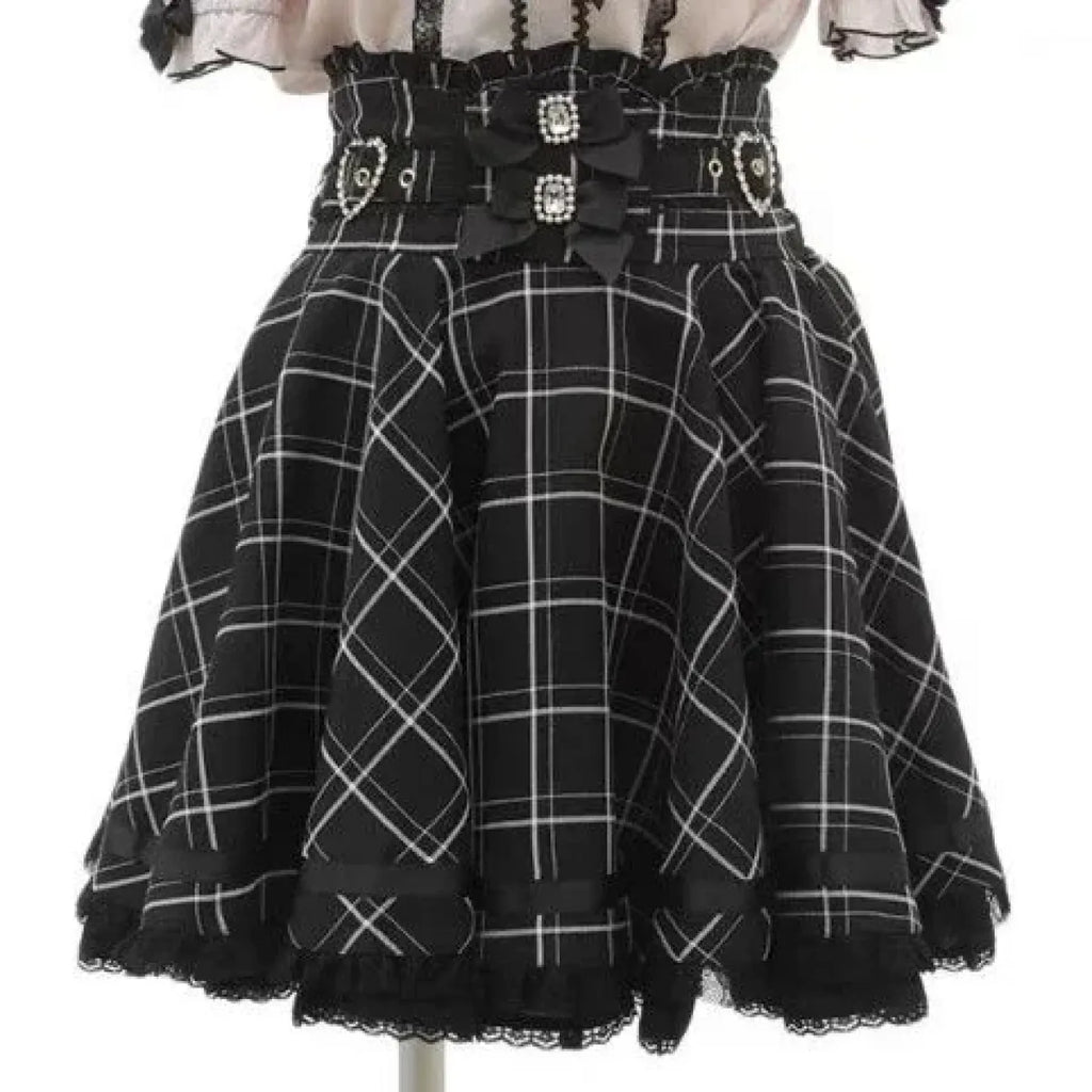 High Waist Lolita Skirt – Lace Trim & Bow Detail - Bottoms - Short - Skirts - 21