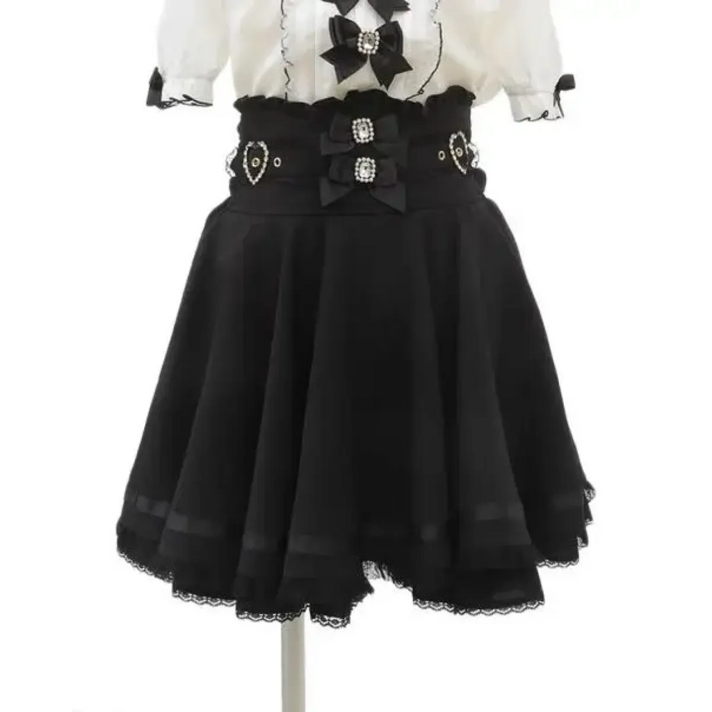 High Waist Lolita Skirt – Lace Trim & Bow Detail - Bottoms - Short - Skirts - 7