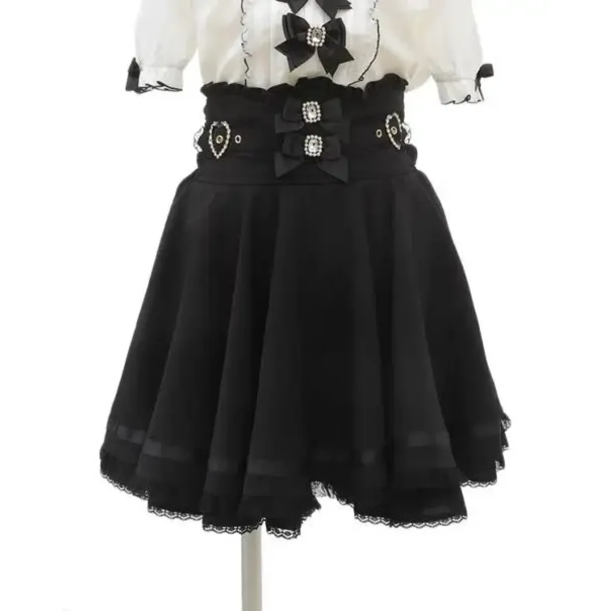 High Waist Lolita Skirt – Lace Trim & Bow Detail - Bottoms - Short - Skirts - 7