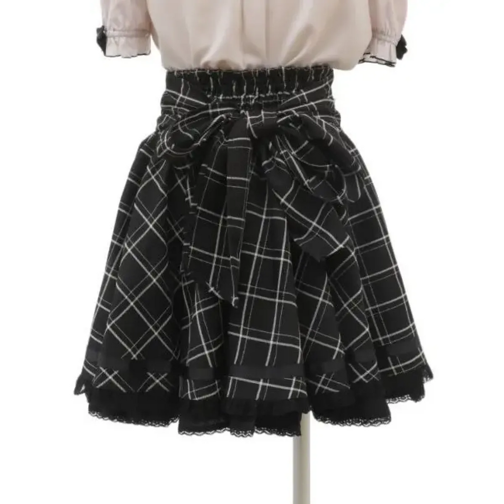 High Waist Lolita Skirt – Lace Trim & Bow Detail - Bottoms - Short - Skirts - 12