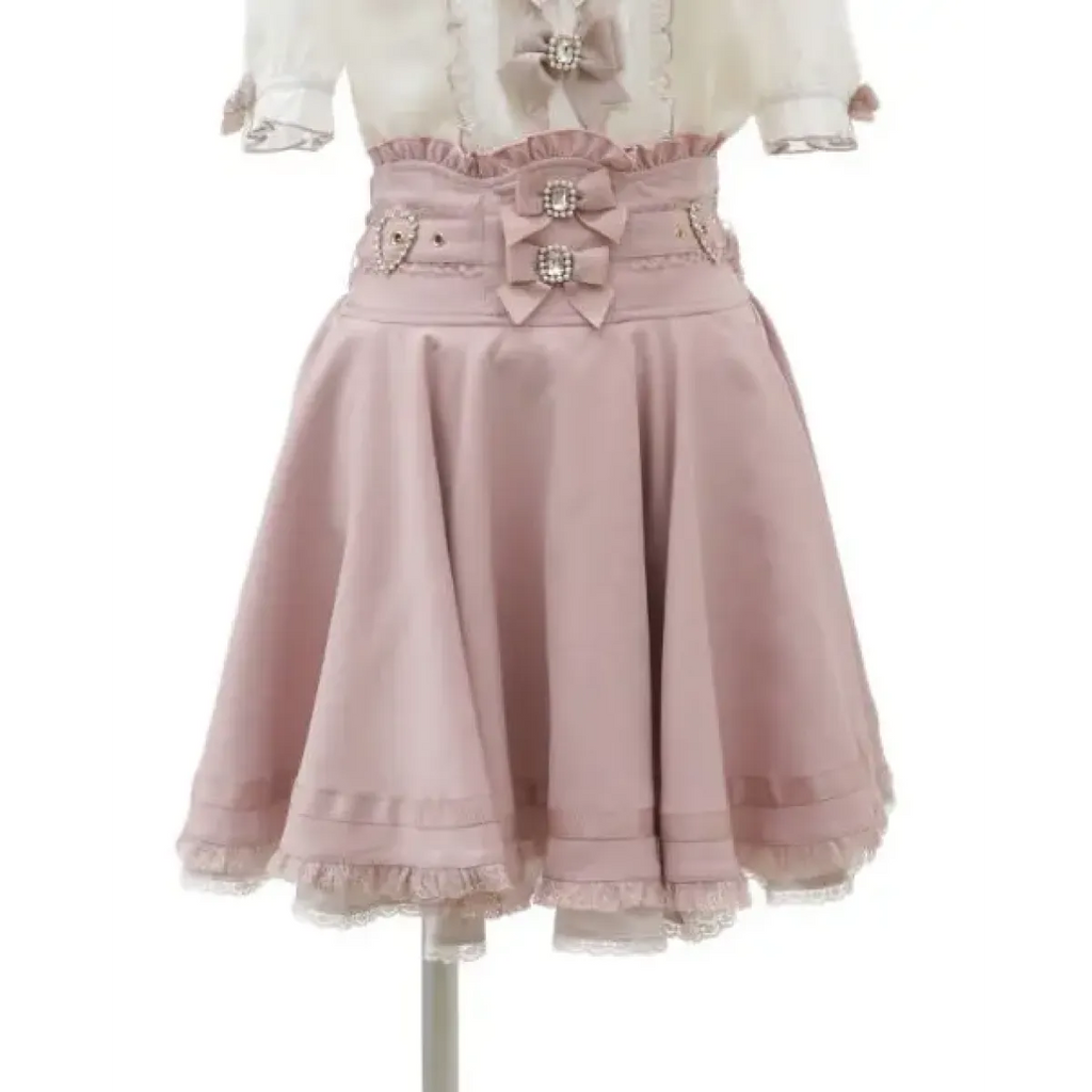 High Waist Lolita Skirt – Lace Trim & Bow Detail - Bottoms - Short - Skirts - 18