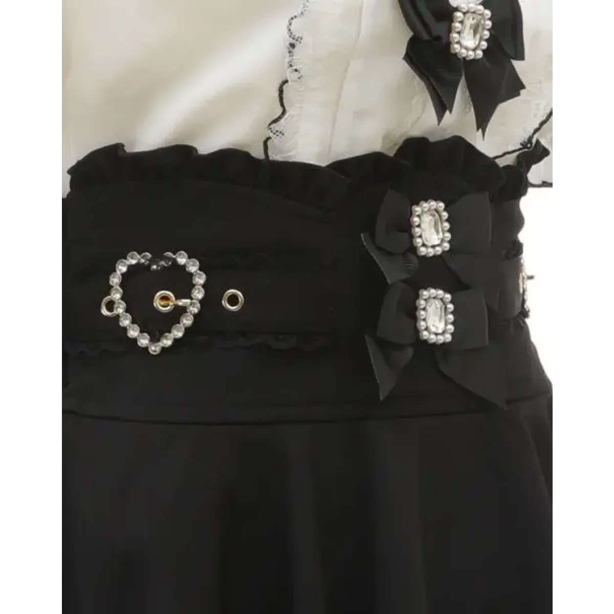 High Waist Lolita Skirt – Lace Trim & Bow Detail - Bottoms - Short - Skirts - 16