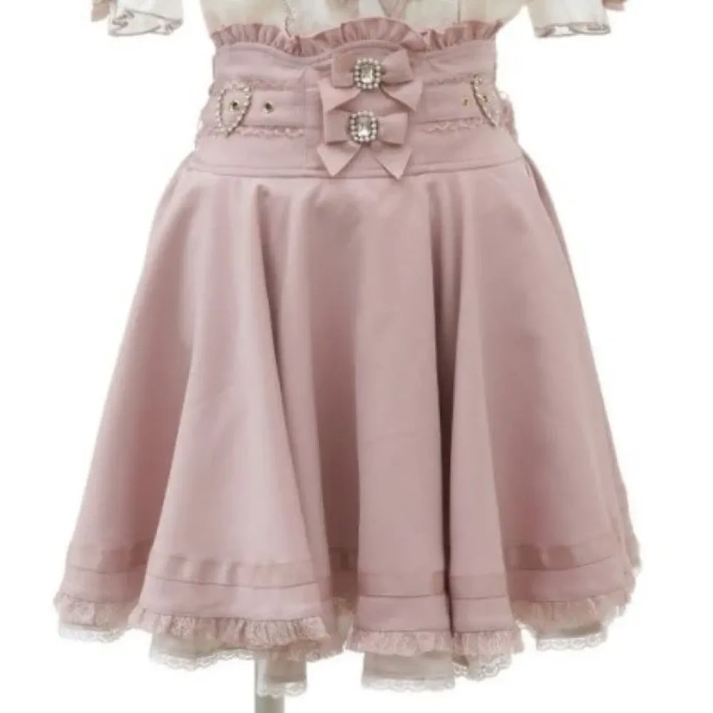 High Waist Lolita Skirt – Lace Trim & Bow Detail - Bottoms - Short - Skirts - 1