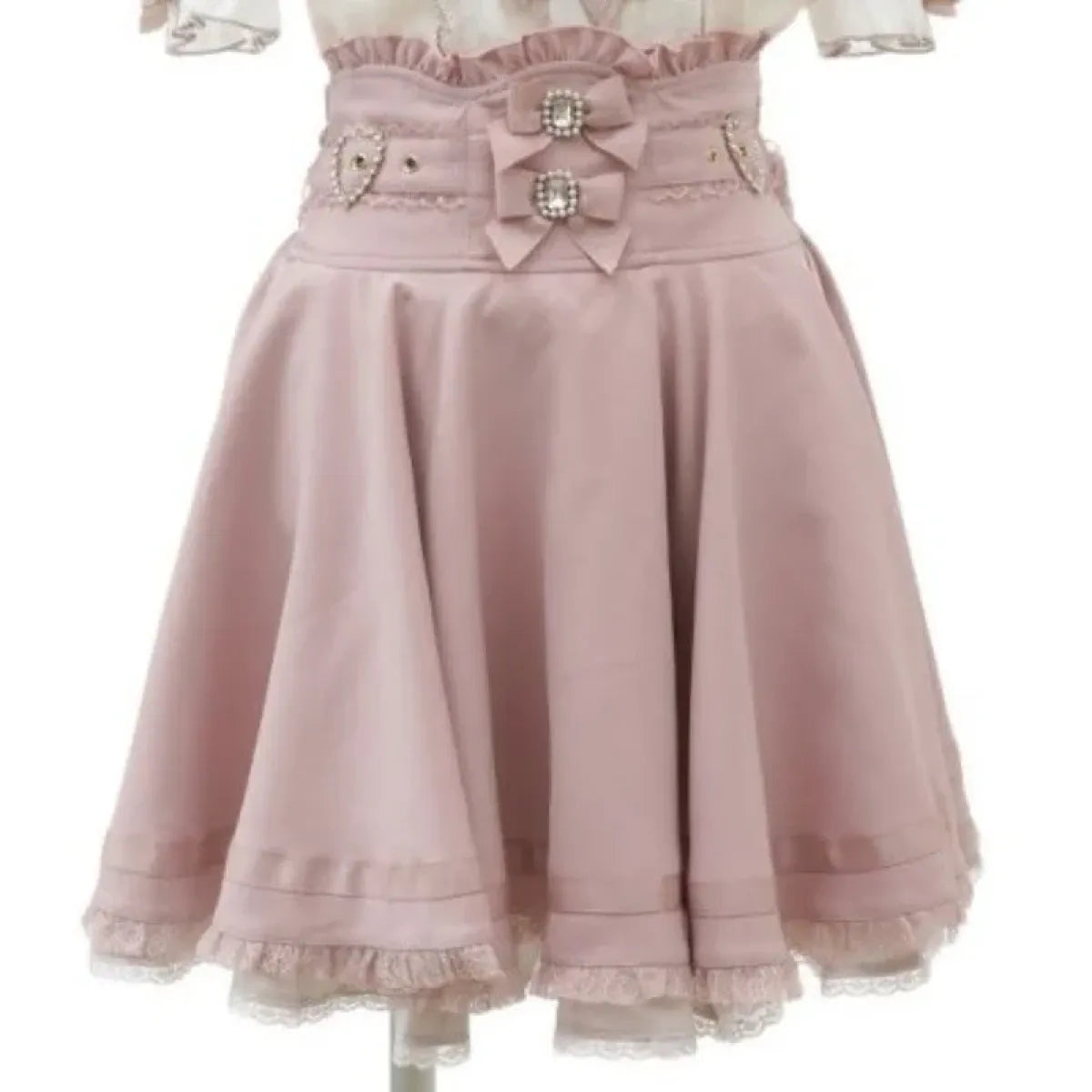 High Waist Lolita Skirt – Lace Trim & Bow Detail - Bottoms - Short - Skirts - 1