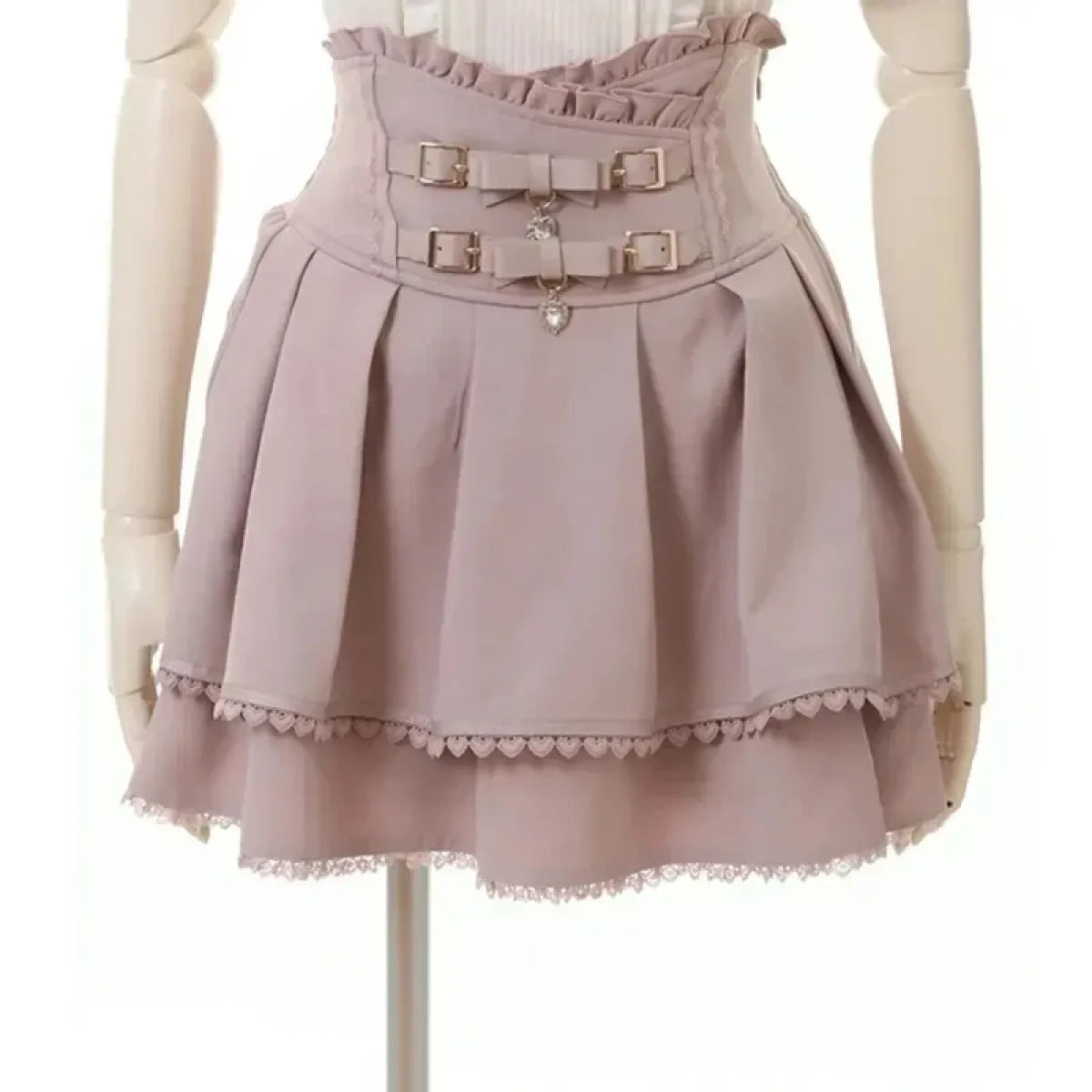 High Waist Bow Pleated Mini Skirt - Pink Lace A-line - Bottoms - Mini Skirt - 4