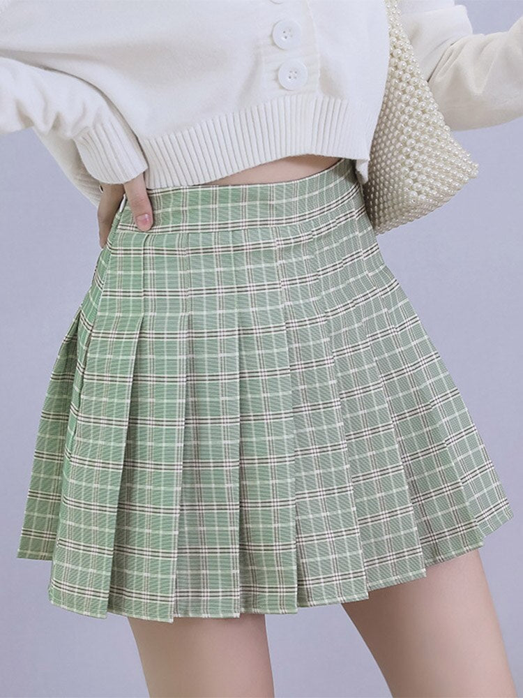 High Waist Pleated A-line Skorts - Green / S - Bottoms - Skirts - 9 - 2024