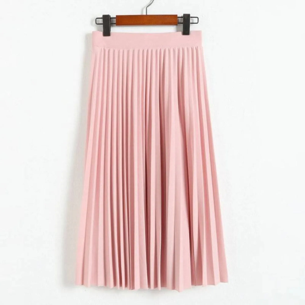 High Waist Pleated Length Elastic Skirt - Bottoms - 1