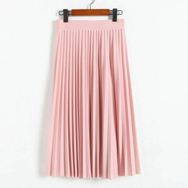 High Waist Pleated Length Elastic Skirt - Bottoms - 1