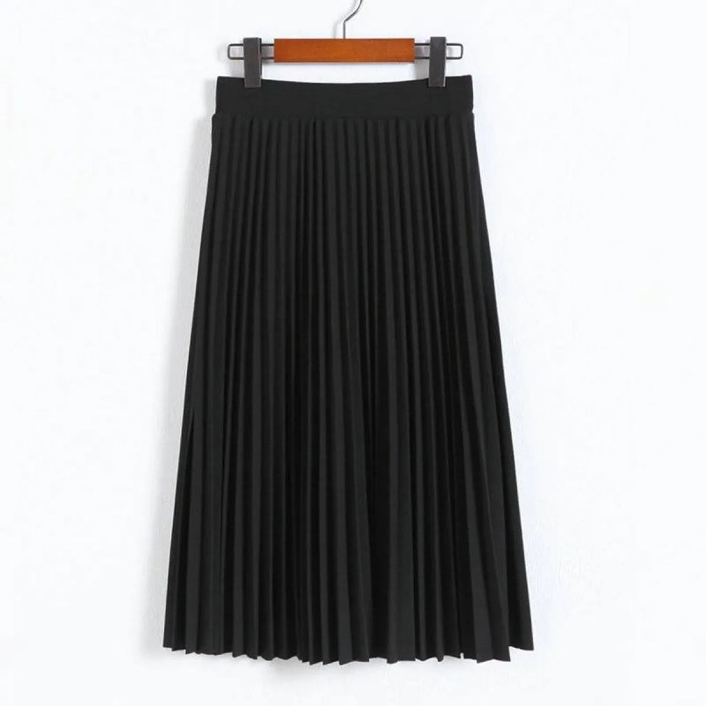 High Waist Pleated Length Elastic Skirt - Bottoms - 17