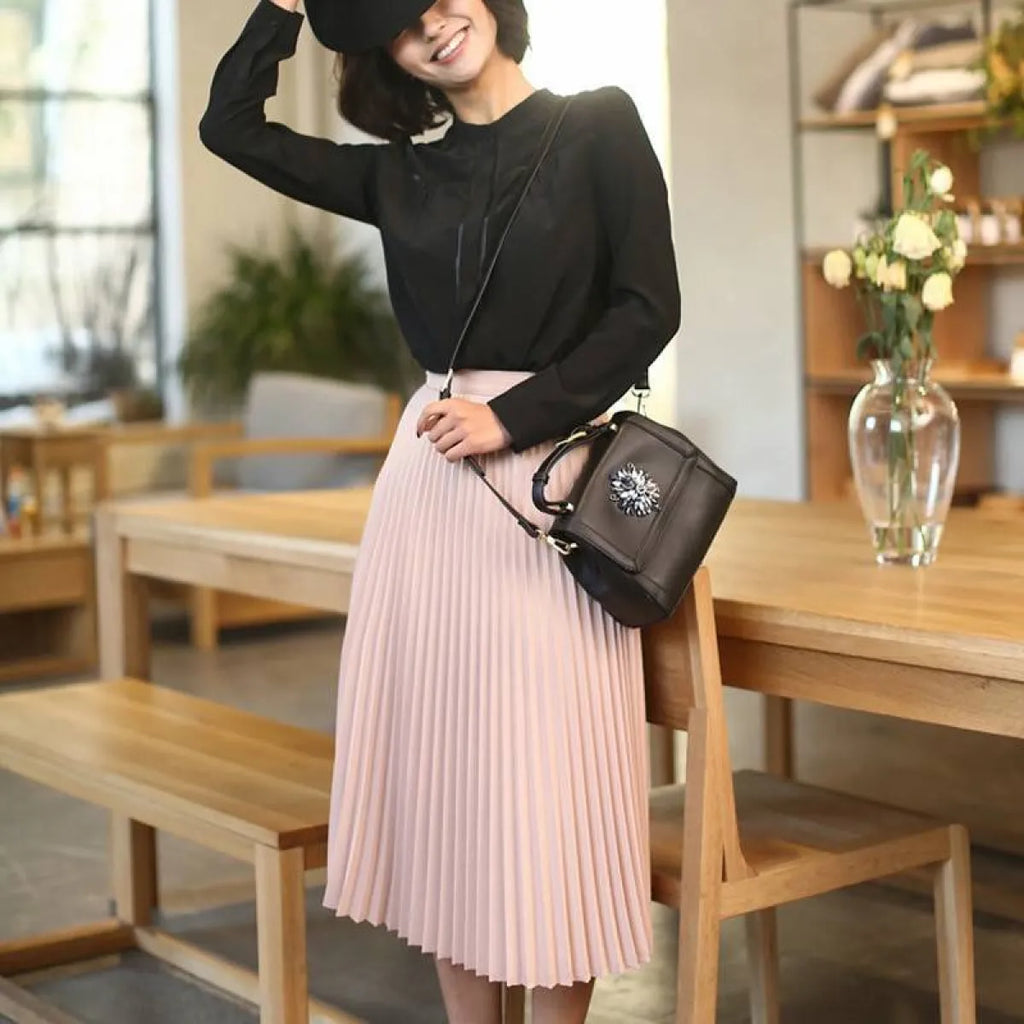 High Waist Pleated Length Elastic Skirt - Bottoms - 7