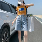 High Waist Purple Denim Bermuda Shorts - Bottoms - Shorts - 8