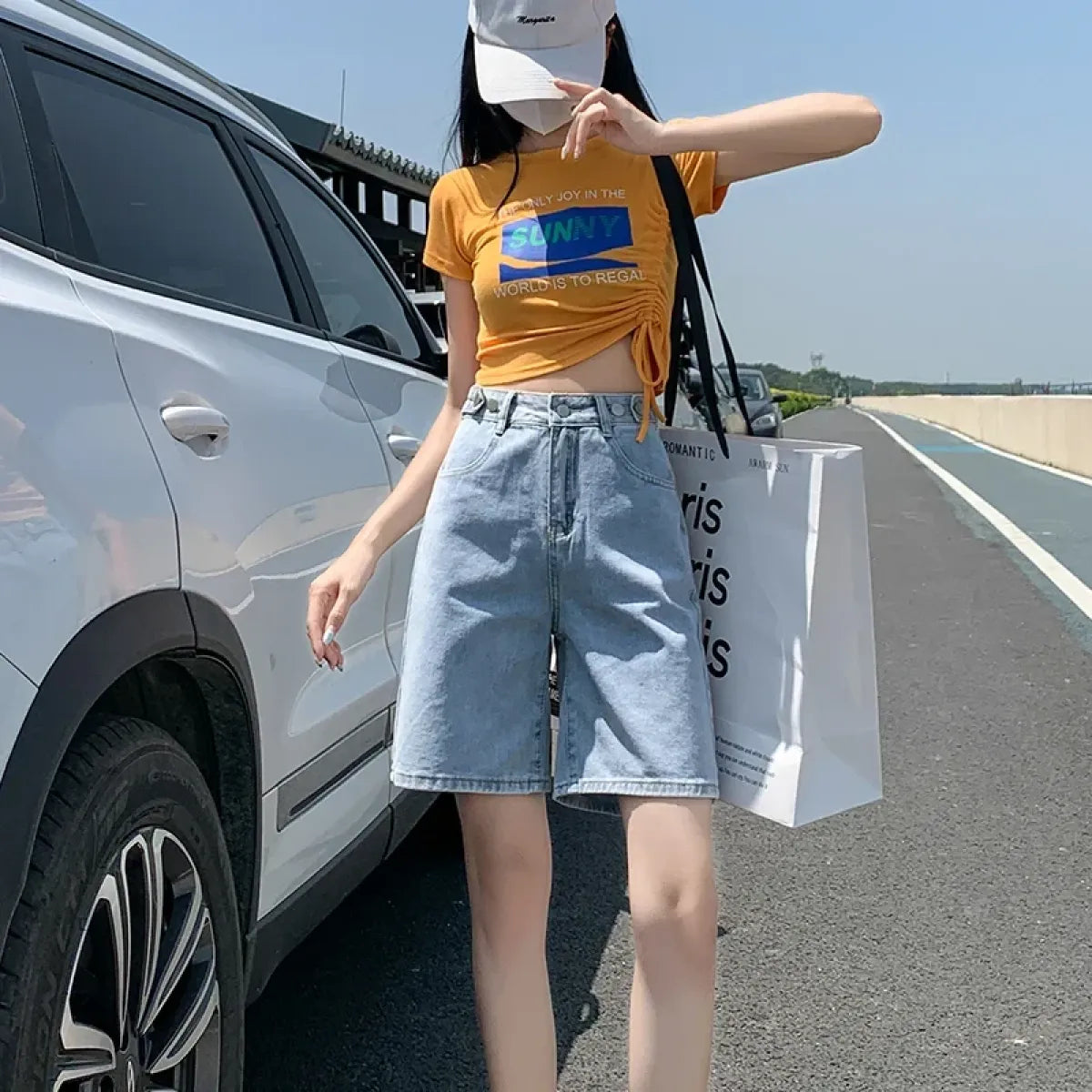 High Waist Purple Denim Bermuda Shorts - Bottoms - Shorts - 8