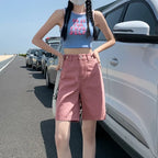 High Waist Purple Denim Bermuda Shorts - Bottoms - Shorts - 9