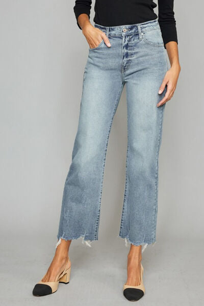 High Waist Raw Hem Cropped Wide Leg Jeans - Light / Bottoms - Pants - 1 - 2024