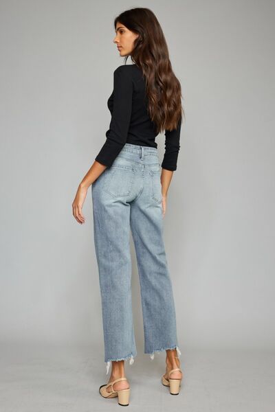 High Waist Raw Hem Cropped Wide Leg Jeans - Bottoms - Pants - 2 - 2024