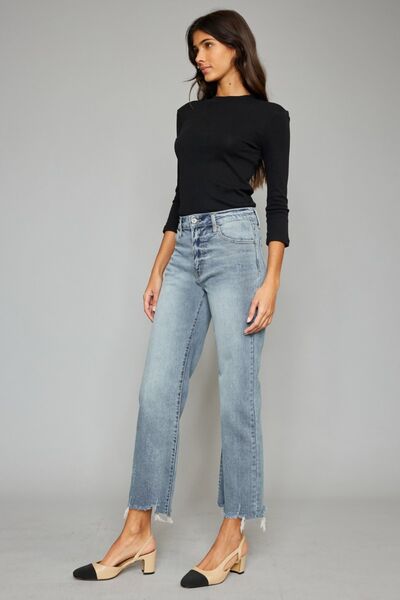 High Waist Raw Hem Cropped Wide Leg Jeans - Bottoms - Pants - 4 - 2024