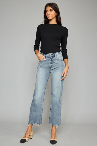 High Waist Raw Hem Cropped Wide Leg Jeans - Bottoms - Pants - 5 - 2024