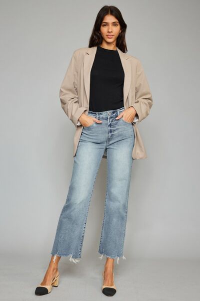 High Waist Raw Hem Cropped Wide Leg Jeans - Bottoms - Pants - 7 - 2024