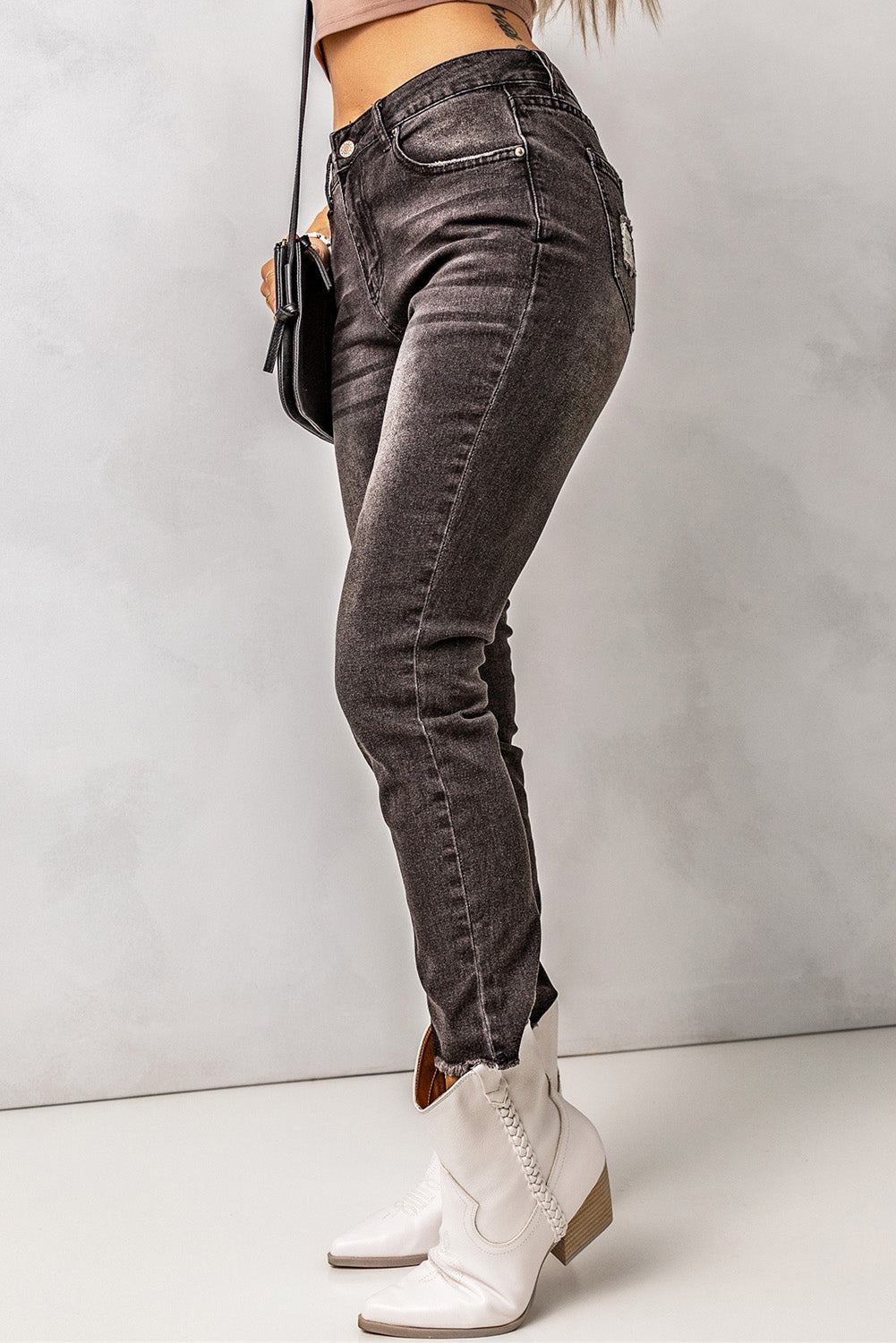 High Waist Raw Hem Skinny Jeans - Bottoms - Pants - 3 - 2024