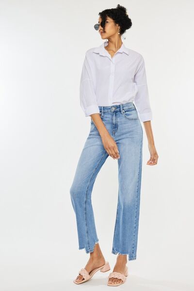 High Waist Raw Hem Straight Jeans - Bottoms - Pants - 2 - 2024