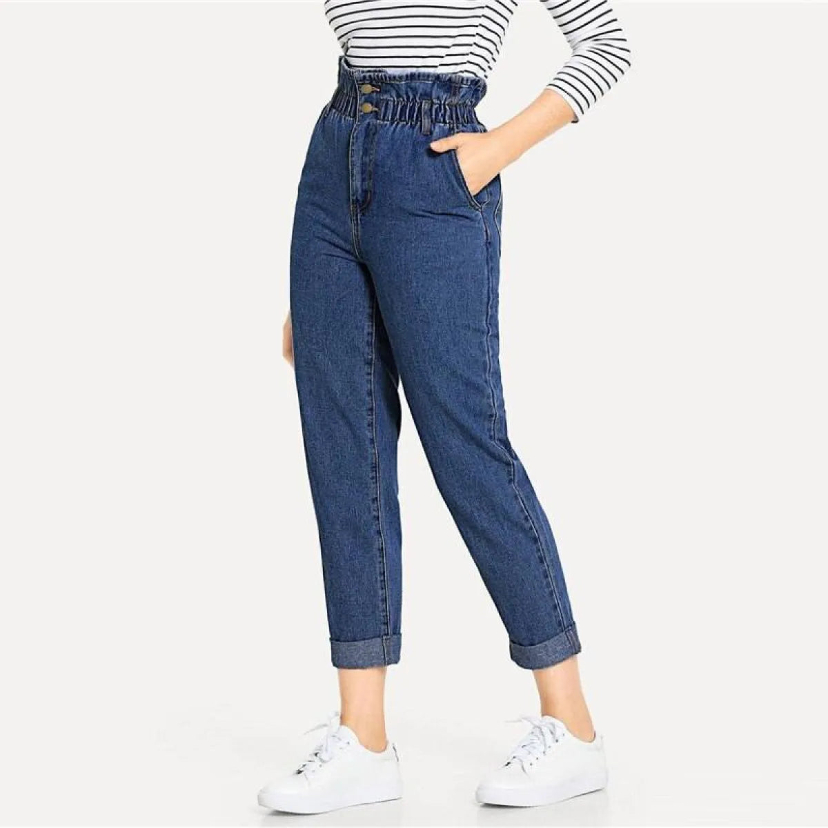 Women’s High Waist Rolled Jeans - Bottoms - 6