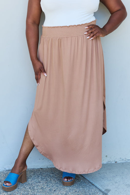 High Waist Scoop Hem Maxi Skirt in Tan - Brown / S - Bottoms - Skirts - 1 - 2024