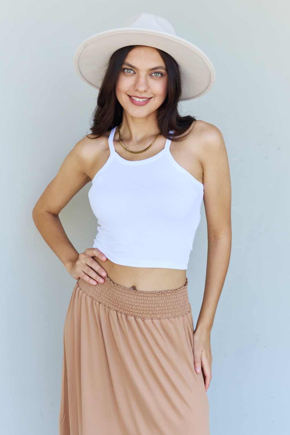 High Waist Scoop Hem Maxi Skirt in Tan - Bottoms - Skirts - 10 - 2024