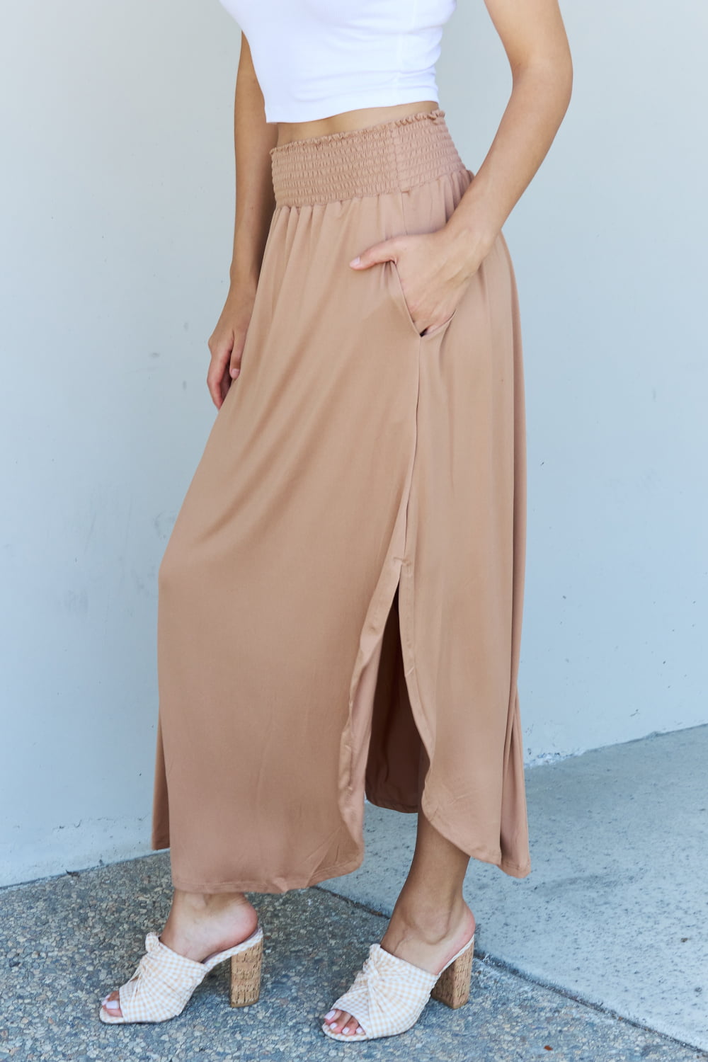 High Waist Scoop Hem Maxi Skirt in Tan - Bottoms - Skirts - 7 - 2024