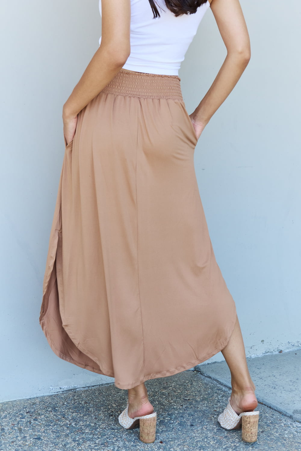 High Waist Scoop Hem Maxi Skirt in Tan - Bottoms - Skirts - 8 - 2024